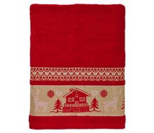 Badhanddoek rood met chaletmotief + washandje