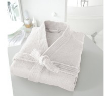 Badjas in badstof (450 g/m²) met kimonokraag in wit