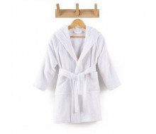 Kinderbadjas effen in badstof (350 g/m²) met kap in wit