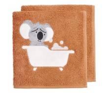 handdoek in roestkleur (50 cm x 100 cm) + washandje lichtgrijs met koala